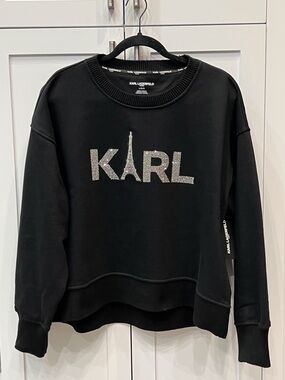 Karl Lagerfeld Paris Embellished Rhinestone Logo Sweatshirt Sz L